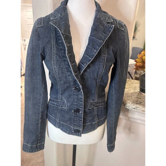 CAbi Dark FITTED Tailored Denim Blue JEANS JACKET S 2-6 - Picture 3 of 5